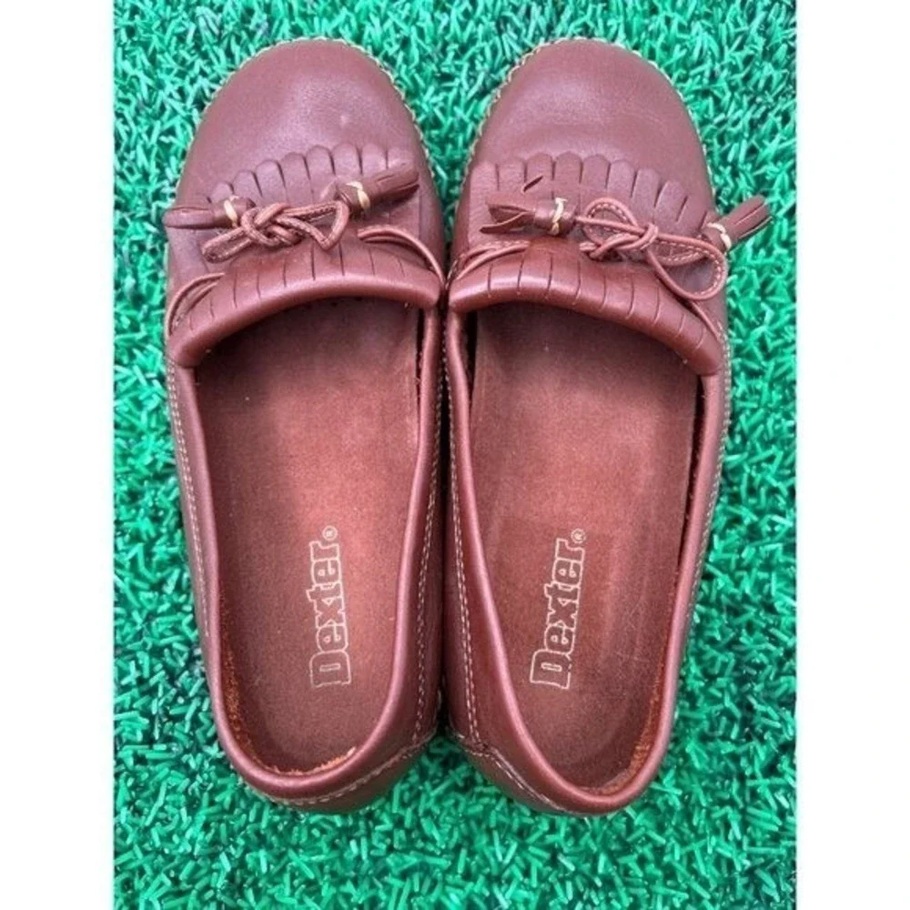 Dexter Womens 7W Brown Leather Kiltie Tassel Loafers Whipstitch Slip On Shoes